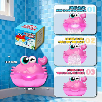 Bath Toys for Kids Ages 1-3,Light Up Baby Bath Toys Crab Bubble Maker with Colourful Light Toddler Bathtub Birthday Gifts Easter Stocking Stuffers for Boys Girls Aged 1-3 2-4 3-5