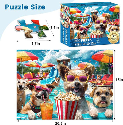 300 Piece Jigsaw Puzzle for Adults, Fun at The Amusement Park Dog Puzzles, Funny Puppy Jigsaw Puzzles, Animal Pet Lover Challenging Puzzles for Friends Family Activity Game Nights Gifts