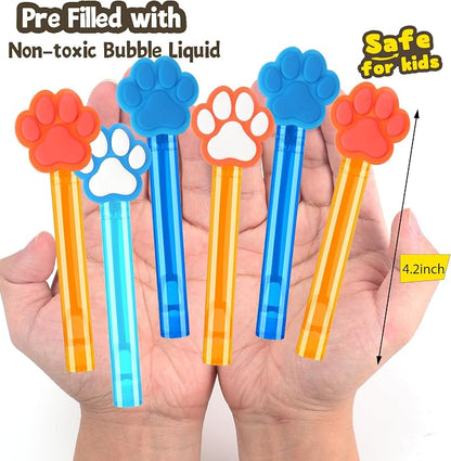 24Pcs Blue Orange Dog Paw Bubble Wands for Kids Paw Party Favors Supplies Decorations, Pinata Goodie Bag Stuffers & Classroom Prizes