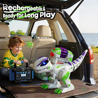 Ruko 8809 Dinosaur Toys for Kids, Large Rechargeable RC T-Rex, Green | Programmable, Walking, Roaring, LED Eyes and Shooting, Interactive Gifts for Boys & Girls Age 3 4 5 6 7 8