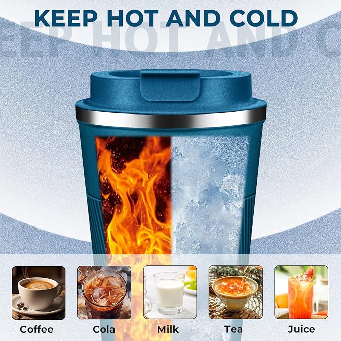 Insulated Coffee Tumbler 17 oz, Stainless Steel Coffee Mug with Lids, Travel Coffee Mug Leak Proof, Double Wall Vacuum Insulated Reusable Coffee Cup, Keep Drinks Hot and Cold (Deep Teal, 17 Ounces)