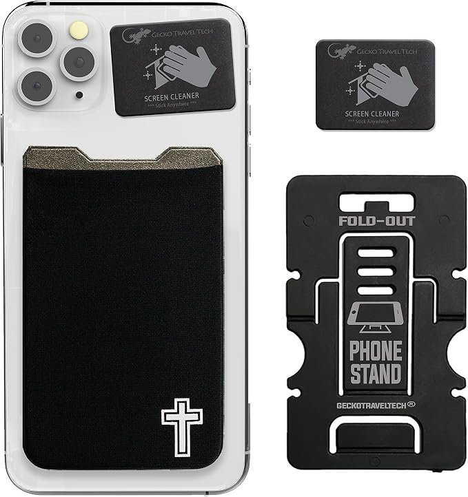 Phone Wallet - Adhesive Card Holder - Cell Phone Pouch - Stick on Lycra Pocket by Gecko - Carry Credit Cards and Cash