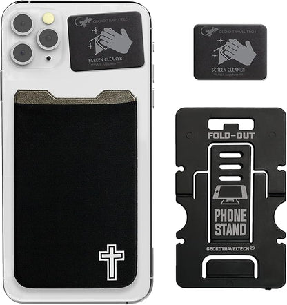 Phone Wallet - Adhesive Card Holder - Cell Phone Pouch - Stick on Lycra Pocket by Gecko - Carry Credit Cards and Cash