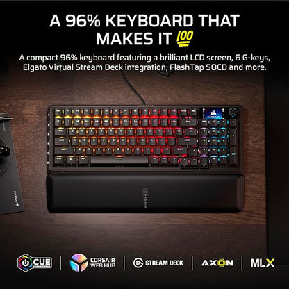 Corsair Vanguard 96 Wired Mechanical Gaming Keyboard – 96% Layout, MLX Fusion Tactile Switches, 8000Hz Polling, LCD Display, Virtual Stream Deck, G-Keys, SOCD Flashtap, QWERTY US – Black