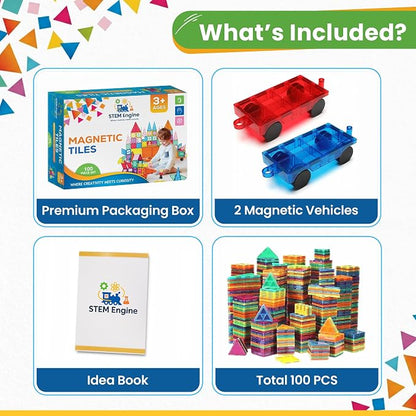 100 Pc Magnetic Tiles Magnetic Building Blocks Set for Kids Educational Magnet Tiles for Kids