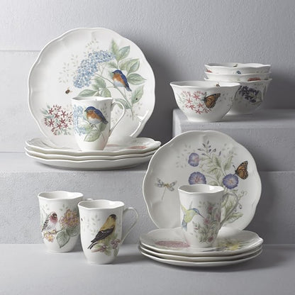 Lenox Dinnerware Set, Butterfly Meadow Flutter 12-Piece Set, Service For 4, Elegant White Porcelain, Dishwasher Safe, Chip Resistant, Plates And Bowls Sets, Home and Kitchen (Assorted, 12 Pieces)