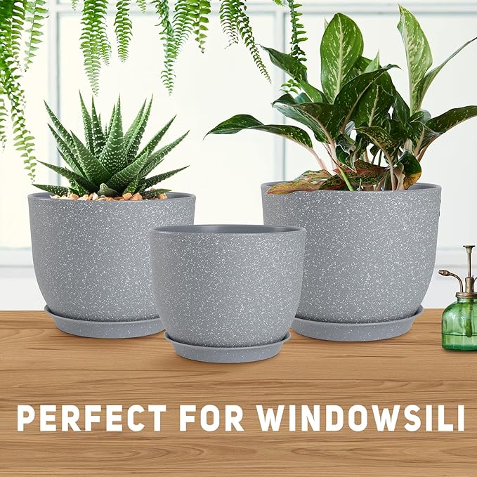 Plant Pots 10/9/8/7.5/7 inch Flower Pots with Multi Mesh Drainage Holes, Planters for Indoor Outdoor Garden Plants and Flowers. (Gray)