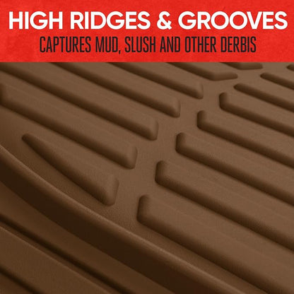Motor Trend FlexTough Deep Dish All-Weather Floor Mats, Waterproof Trim-To Fit Mats for Cars, Trucks, SUVs - Universal Automotive Floor Liners, Car Accessories, Brown