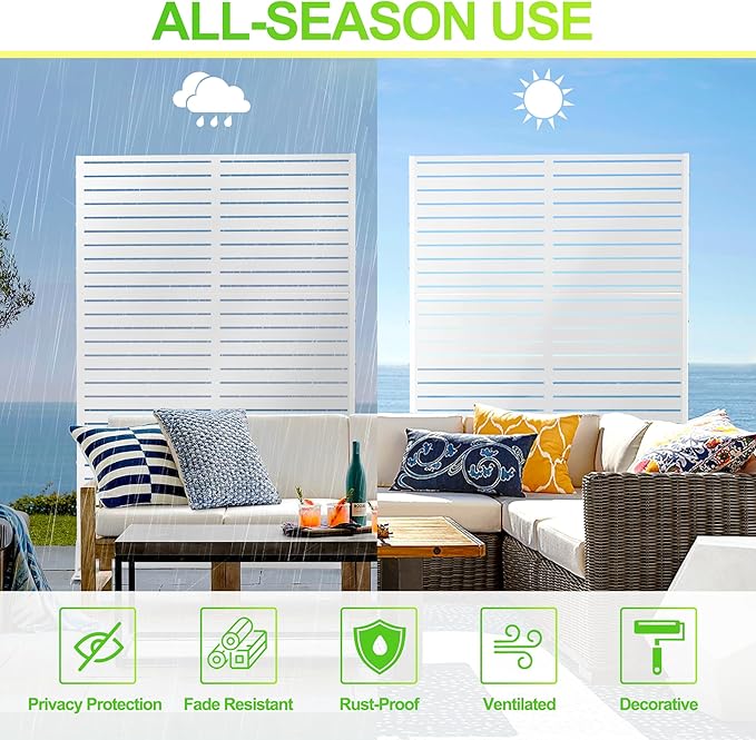 Outdoor Privacy Screen,72" H×47" W Metal Privacy Screen, Freestanding Privacy Fence Panels for Patio
