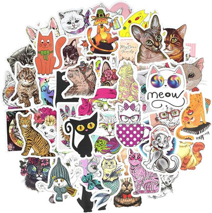 QTL Cat Stickers for Kids Cat Party Supplies Waterproof Vinyl Stickers for Water Bottle Laptop Stuff Gifts 50Pcs