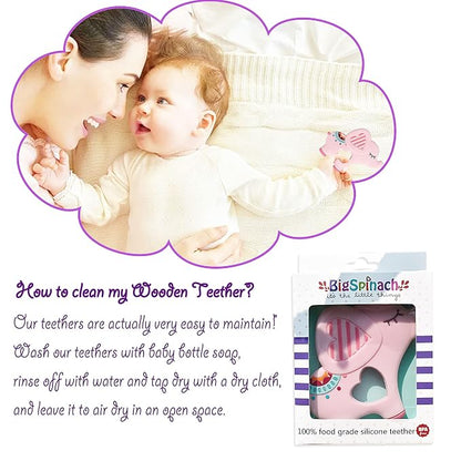 Bigspinach Soft Pink Elephant Teether Toy for Babies 3-6/6-12 Months Silicone Teething Toy Gift for Girls Gum Massager Anxiety Relief Items