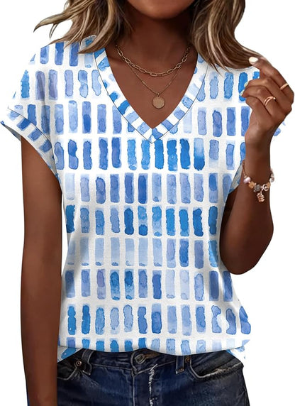 Rapbin Womens Summer Tops Women Blouses Dressy Casual V Neck T Shirts Short Sleeve Spring Tops for Women