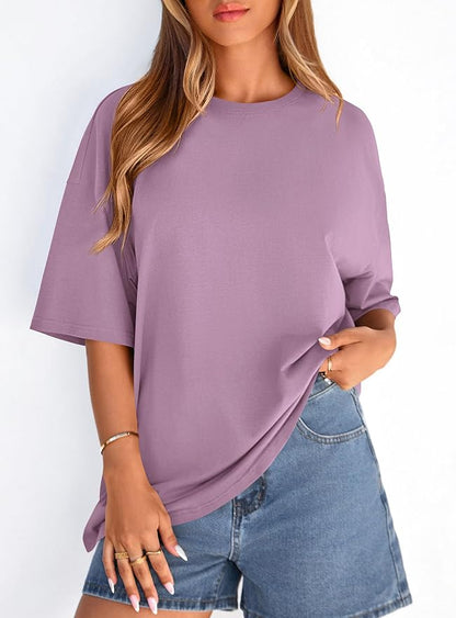 PRETTYGARDEN Womens 2026 Spring Going Out Tops Casual Short Sleeve Crewneck Loose Fit Basic Oversized T Shirts Summer Outfits