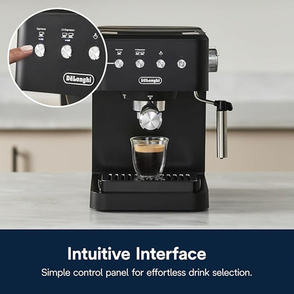 De’Longhi Classic Matte Black Espresso Machine, Easy-to-Use Milk Frother | #1 Worldwide Espresso Machine Maker, Rapid Heat-Up, Preset Single & Double Espresso, Frother, Compact Design