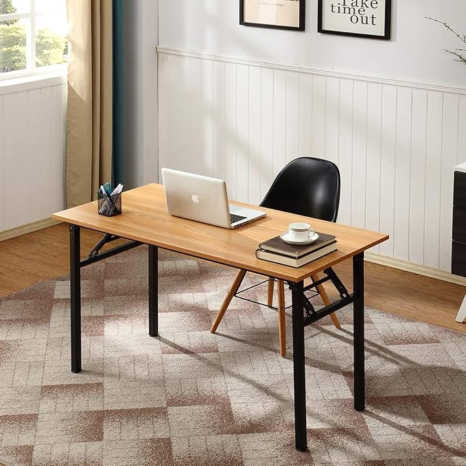 Need Office Computer Desk - 47.2L Sturdy and Heavy Duty Folding Laptop Table,Writing Table/Home Office Desk/Sewing Table,No Assembly Required (Teak Color) AC5BB12060 | Black Frame Writing Gaming Work Table/Foldable Home Office Desk/Sewing Table, No Ass...