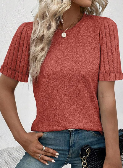 SHEWIN Women's Short Sleeve Summer Tops Crewneck Knit Solid Loose Casual Basic T Shirts Tee Blouses
