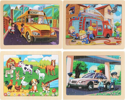 Puzzles for Kids Ages 4-6, 4 Packs 24 Piece Wooden Jigsaw Puzzle for Toddlers 5-8, Preschool Educational Puzzle Boards Toys Gifts for 4 5 6 7 8 Girls Boys
