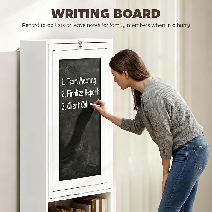 HOMCOM Foldable Convertible Writing Table Space-Saving Computer Desk White | Wall Mounted Design, Chalkboard, Storage Shelves, for Small Spaces, Home Office, Bedroom, Dorm, Apartment