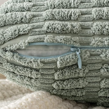 MIULEE Pack of 2 Spring Corduroy Decorative Euro Sham Throw Pillow Covers 22x22 Inch Soft Boho Striped Pillow Covers Modern Farmhouse Home Decor for Summer Sofa Living Room Couch Bed Greyish Green