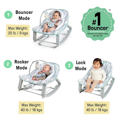 Ingenuity Keep Cozy 3-in-1 Grow with Me Vibrating Baby Bouncer Seat & Infant to Toddler Rocker, Vibrations & -Toy Bar, 0-30 Months Up to 40 lbs (Spruce)