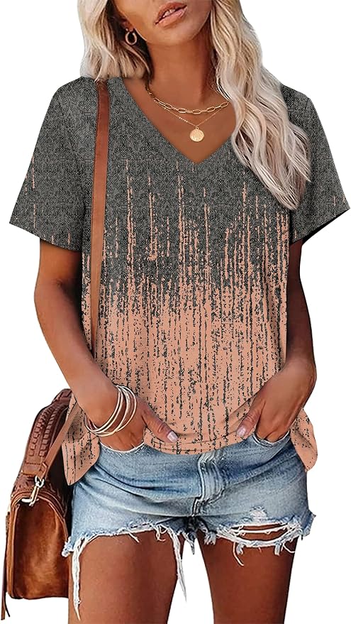Alaroo Womens Summer Tops 2026 V Neck Short Sleeve Shirts Trendy Dressy Casual Vacation Outfits Printed