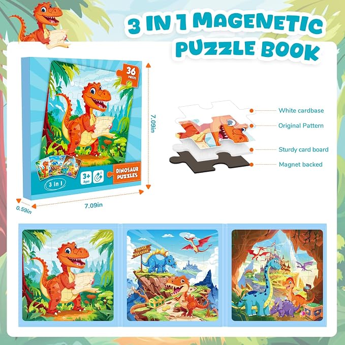 Magnetic Jigsaw Puzzles for Toddlers Kids 3-8 Boys,(3 36-Pieces) Travel Puzzles Toys for Kids Ages 4-6,Take-Along Car Airplane Road Trip Activities Game for 3 4 5 6 7 8 Year Old Birthday Gift