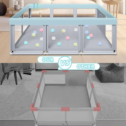 Fshibila 74" ×50" Large Baby Playpen, Baby Playard for Babies and Toddlers, PlayPen for Indoor & Outdoor, Sturdy Safety Play Yard with Soft Breathable Mesh, Anti-Fall, Ball x 18, Handle x 2, Grey