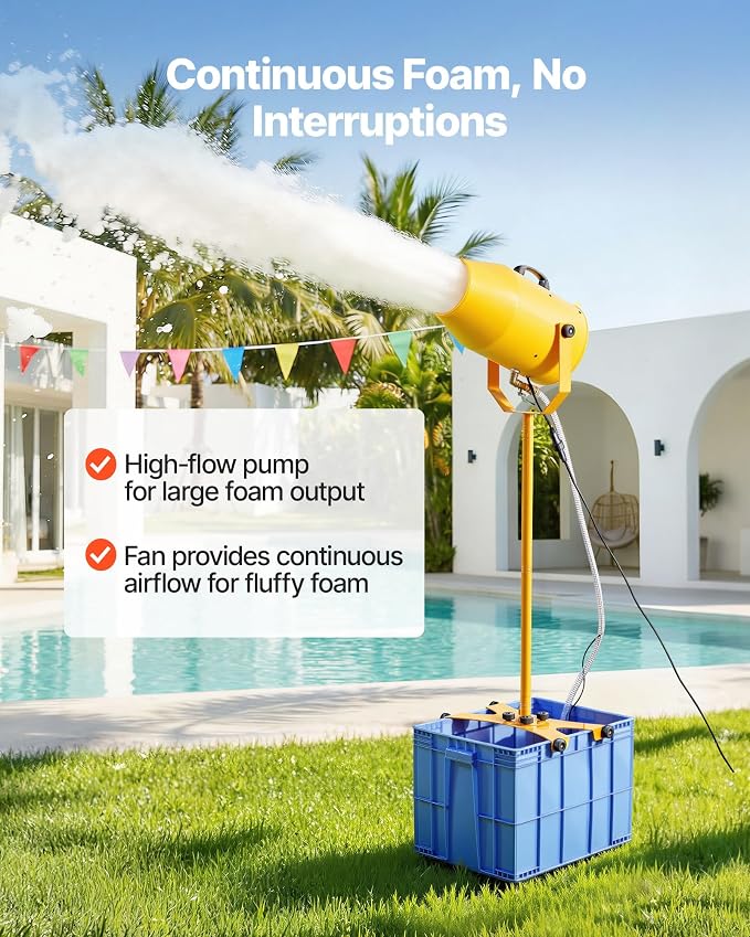 VEVOR Foam Machine, 9.84 to 16.40 ft Spray Distance Foam Cannon Party Machine, Bubble Cannon with 74QT Water Tank, Stable Vertical Design, Dense Foams Maker for Gatherings, Celebrations & Par