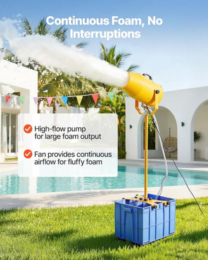 VEVOR Foam Machine, 9.84 to 16.40 ft Spray Distance Foam Cannon Party Machine, Bubble Cannon with 74QT Water Tank, Stable Vertical Design, Dense Foams Maker for Gatherings, Celebrations & Par