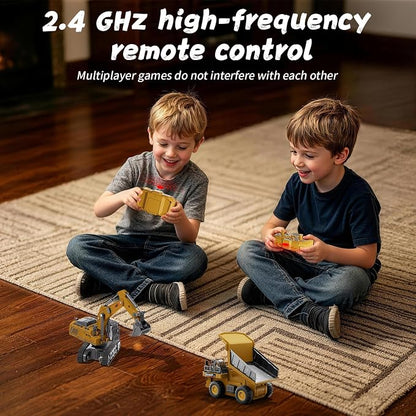 2 PCS Mini Remote Control Construction Vehicle Toy Set 1:64 Excavator and Dump Truck Toy Set with Lights Sounds & Traffic Sign & Construction Site Map Movable Parts GIFS for Kids & Adults