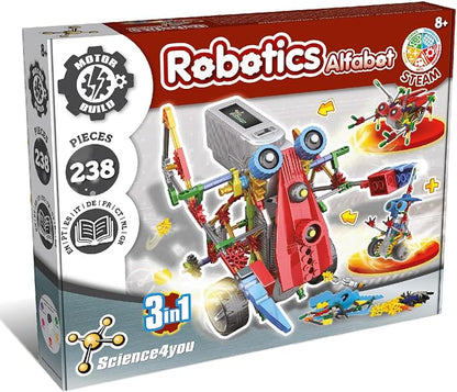 Science4you Robotics Alfabot - Robot Building Kit for Kids, 238 Pieces - Build Your Own Robots and Make Them Move - 3 Different Robots in 1 Toy - STEM Educational Toy for Kids Age 8-14