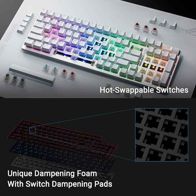 ASUS ROG Strix Scope II 96 Wireless Mechanical Gaming Keyboard – 96% Full-Size, Tri-Mode Connectivity, Hot Swappable Pre-lubed ROG NX Storm Clicky Switches, PBT Keycaps, RGB, PC/Mac Support - White