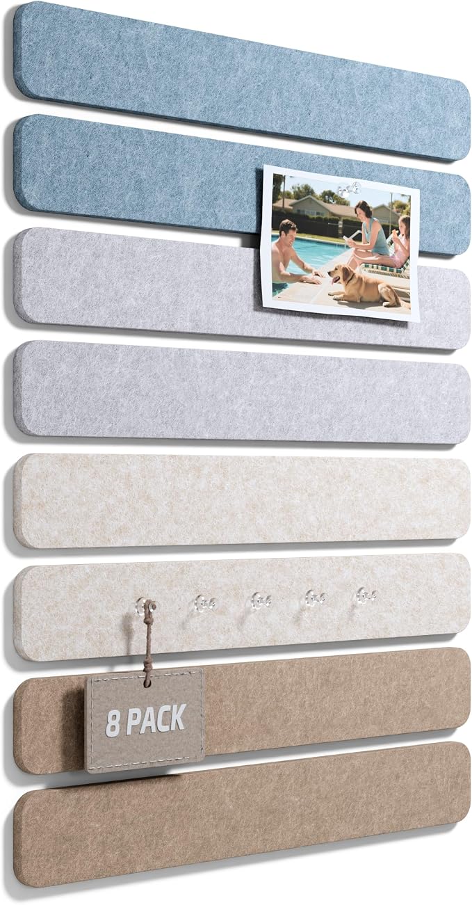 Fluxynara 13" x 2" Felt Wall Panels, Coastal | 8-Pack Includes 50 Push Pins and Adhesive Tabs for Photos, Notes and Decor in Bedroom Doors, Home Office or Studios