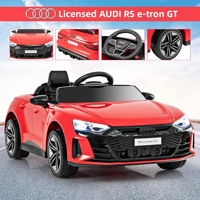 INFANS 12V Kids Ride On Car, Licensed Audi RS e-tron GT Electric Vehicle with Remote Control, Toddlers Battery Powered Toy with 4 Wheels Suspension, LED Headlight, Music, MP3, USB, TF Port (Red)
