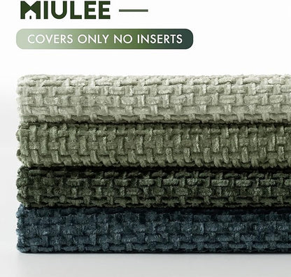 MIULEE Pack of 4 Couch Throw Pillow Covers 18x18 Inch Green Forest Soft Decorative Chenille Pillow Covers Farmhouse Accent Cushion Covers for Boho Home Decor Spring Sofa Bedroom Living Room