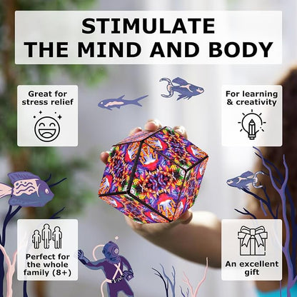 Shashibo Sensory Fidget Toy for Adults & Kids, Stress Relief Fidget Toy for Adults, Teens & Kids, Cool Fidget Toys for Desk, Classroom Must Have, Sensory Shape Shifting Cube, 100+ Possible Shapes