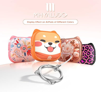 for AirPods 4 Case with Cleaning Kit, Cute Cat Ear Print Design & Cute Buckle, Inverted Phone Holder Design, Top Safe Lock Buckle Design, for Girls AirPods 4 case 2024, Orange Dog