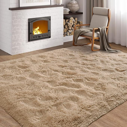Softlife Rug for Living Room 5.3x7.6 Feet Area Rug for Bedroom Super Soft Shaggy Rugs for Kids Room Fluffy Fuzzy Carpets Long Plush Bedside Rug Nursery Christmas Home Decor for Boys Girls, Beige