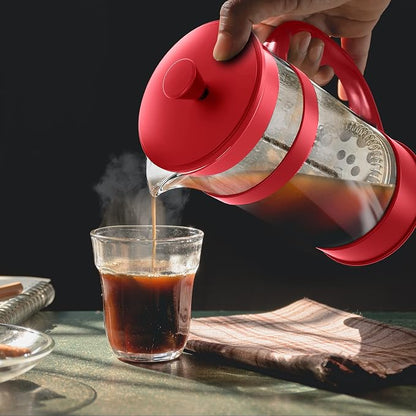Utopia Kitchen Borosilicate Glass French Press Coffee Maker 12 Oz, Red | Heat-Resistant Cafetiere & Tea Maker, Thickened Glass Coffee Press for Travel and Camping