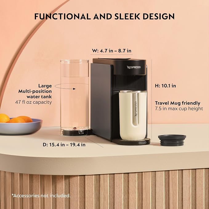 Nespresso Vertuo Up Coffee & Espresso Maker by De'Longhi, Grey | Graphite color coffee machine with 3 second start, 47 oz. multi-position water tank, iced coffee mode and app customization.