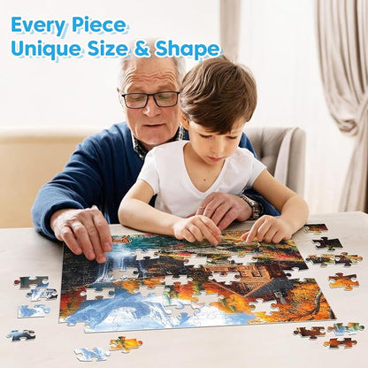 4-Packs 100 Piece Puzzles - Four Seasons Scenery Large Piece Puzzles for Senior Adults Kids Puzzle Ages 5-8 Jigsaw Puzzle for Kids Ages 4-6 6-8 8-10 Year Old Educational Toys for Girls Boys