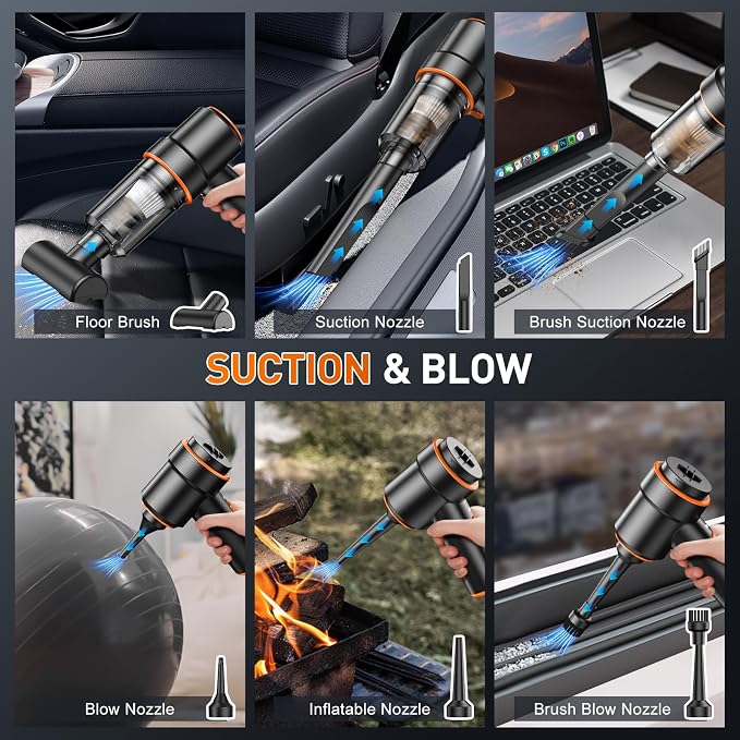 KMM Handheld Car Vacuum Cleaner, 11000PA Vacuum Cleaner & Air Duster, 120W High Power Vacuum Portable Cordless, Hand Held Vacuum Rechargeable with Multi-Nozzles & LED Light for Home, Car, Office