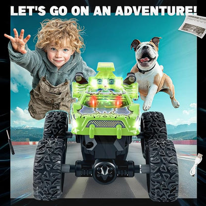 BEZGAR Monster Truck Toys - 2.4GHz 1:64 Remote Control Car with Colorful Lights, 360° Spins, Metal Shell - Remote Control Monster Truck for Boys Girls Age 6, 7, 8, 9, 10 Years Old(Green)
