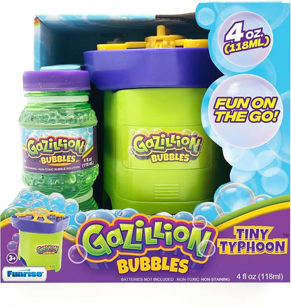 Gazillion Bubbles Tiny Typhoon, Compact Bubble Machine, Powerful Bubble Blower for Maximum Fun, Easy to Clean & Portable, Includes 4 oz Gazillion Bubble Non-Toxic Solution