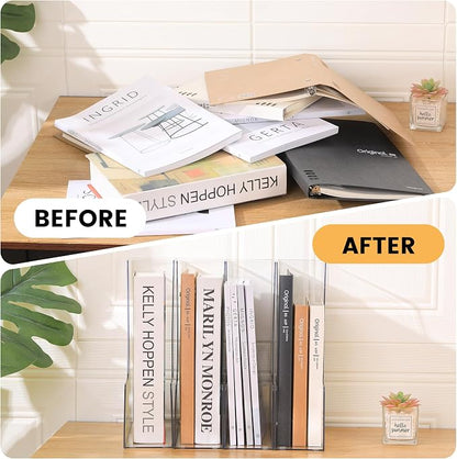CiWiVOKi Vertical File Holder, Clear PET Desk Organizer and Storage Bins Holding for Magazines, Binders, Notebooks, Envelopes, Multi-purpose Plastic Document Organizer for Home Office, 4 pack