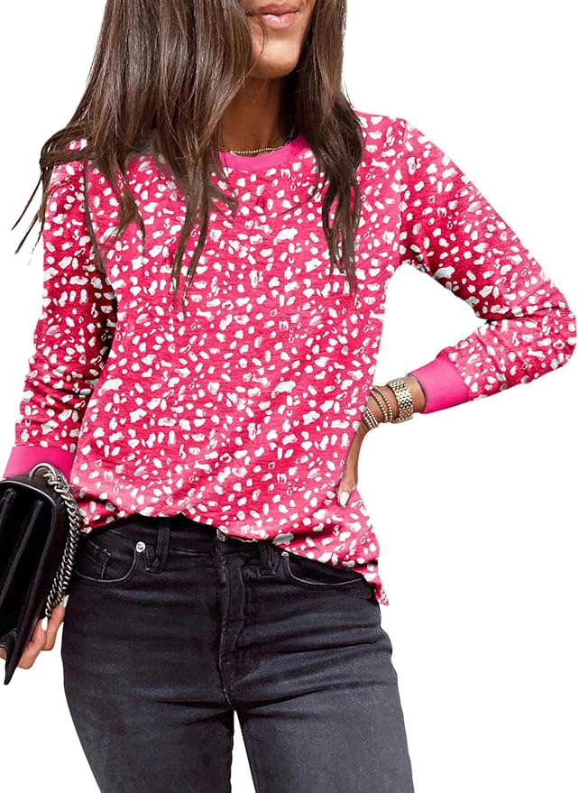 EVALESS Womens Crewneck Long Sleeve Tops Casual Polka Dots Tops Fall 2026 Tshirts Shirts