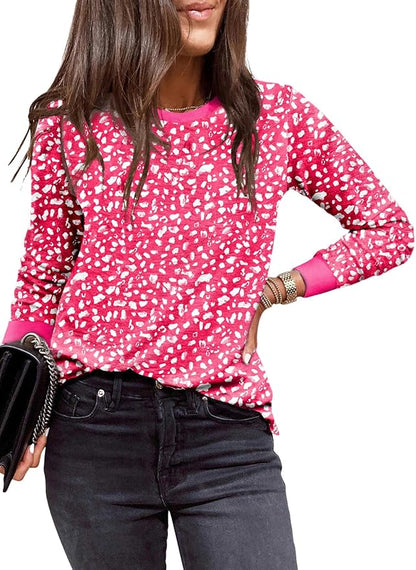 EVALESS Womens Crewneck Long Sleeve Tops Casual Polka Dots Tops Fall 2026 Tshirts Shirts