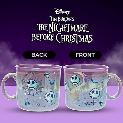 Silver Buffalo Disney Nightmare Before Christmas, Ceramic Camper Mug, 20oz | Jack Skellington, Mystic Opulence, Reactive Glaze, 0.59 Liters