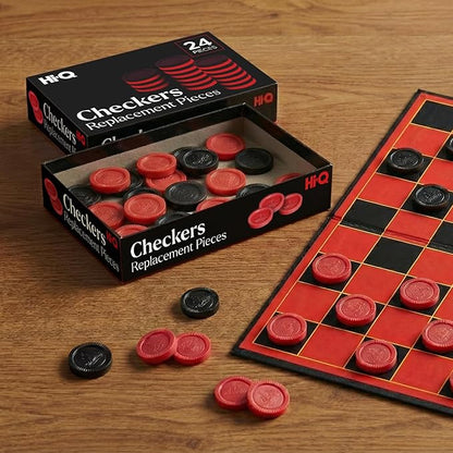 Checkers Replacement Pieces – Set of 24 Interlocking Red & Black Game Pieces – Durable Plastic Stackable Checkers for Replacement or DIY Boards – Includes 12 Red & 12 Black