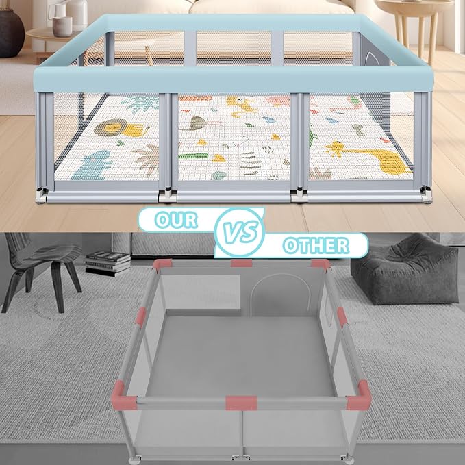Fshibila 74" ×50" Large Baby Playpen, Baby Playard for Babies and Toddlers, Play Pens for Indoor & Outdoor, Sturdy Safety Play Yard with Soft Breathable Mesh, Anti-Fall, Grey (with MAT)